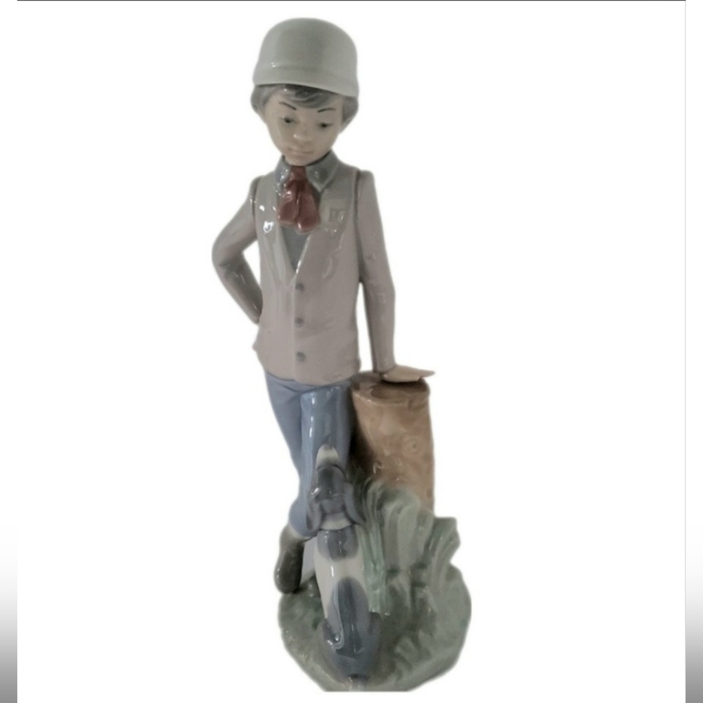 Nao by Lladro Vintage Retired Boy with his Dog 3" Wide x 3.5" Deep x 9" High